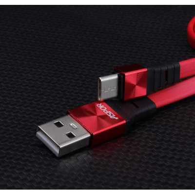 USB кабель Aspor A160 Type-C Плоский Silicon  2.4A/1.2м- красный