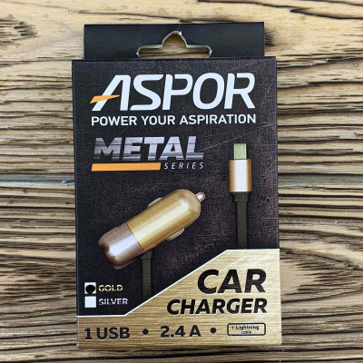 АЗУ Aspor A38C Lightning Metal Series 2.4A/1USB- черно-золото