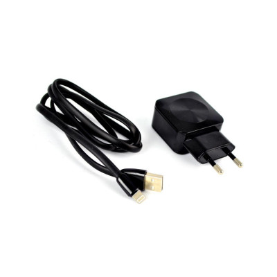 СЗУ Aspor F13C Carbon Series 2.1A/2USB + USB кабель Lightning- черный