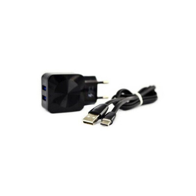 СЗУ Aspor F13C Carbon Series 2.1A/2USB + USB кабель Type-C- черный