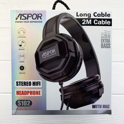 Наушники накладные с микрофоном Aspor S102 (2м)- черный