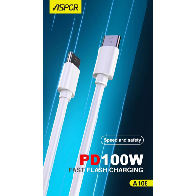 USB-C кабель Aspor A108 Type-C to Type-C 3.1A/1м- белый
