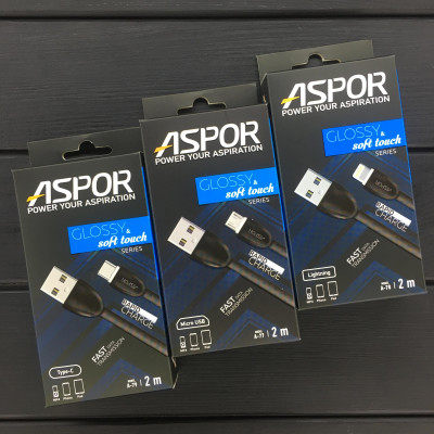USB кабель Aspor A77 глянцевый Micro (2A/2м)- черный