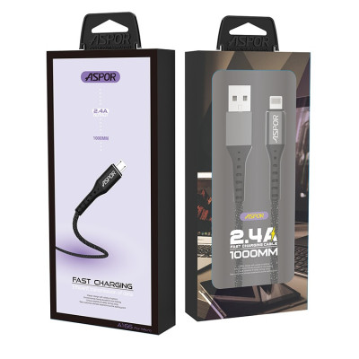 USB кабель Aspor A166 Micro 2.4A/1м- черный