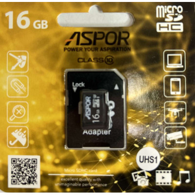 Карта памяти Aspor MicroSDHC 16GB UHS-I (Class 10) + SD adapter
