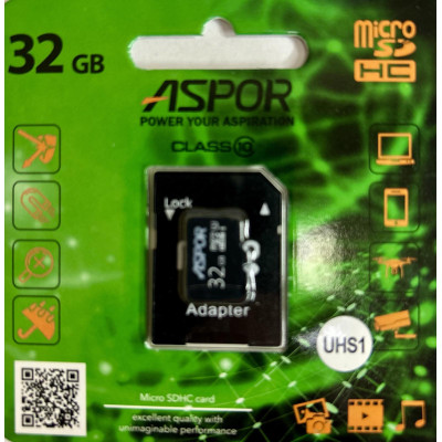 Карта памяти Aspor MicroSDHC 32GB UHS-I (Class 10) + SD adapter