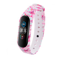 Ремешок силиконовый для Mi Band 5 Fancy- №10 розовые цветы