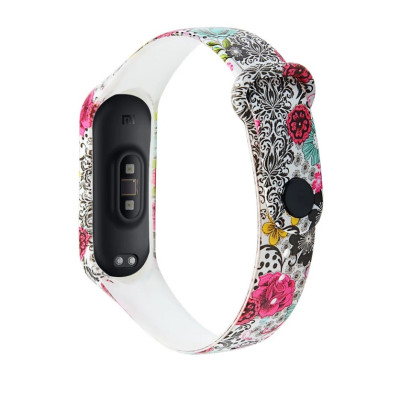 Ремешок силиконовый для Mi Band 5 Fancy- №12 разные цветы