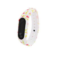 Ремешок силиконовый для Mi Band 5 Fancy- №16 бело-красные цветы