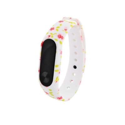 Ремешок силиконовый для Mi Band 5 Fancy- №16 бело-красные цветы