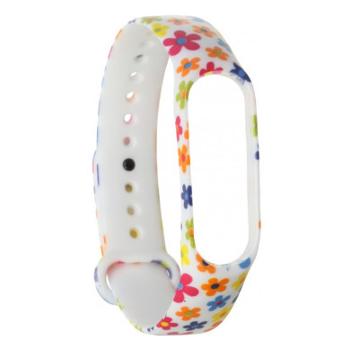 Ремешок силиконовый для Mi Band 5 Fancy- №21 цветная ромашка