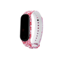 Ремешок силиконовый для Mi Band 5 Fancy- №5 красные цветы