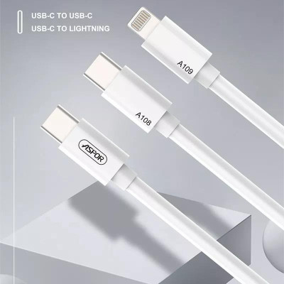USB-C кабель Aspor A109 Type-C to Lightning 3.1A/1м- белый