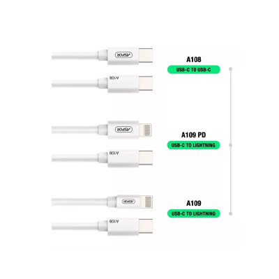 USB-C кабель Aspor A109PD Type C to LIghtning Fast charging 3.1A/1м- белый