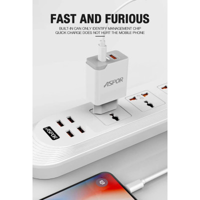СЗУ Aspor A826 PD + QC Fast Charger 2в1 Type-C + Lightning- белый