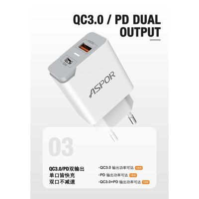 СЗУ блочок Aspor A826 PD + QC Fast Charger -белый