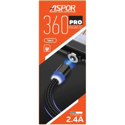 USB кабель Aspor 360 Pro Lightning magnetic- черный