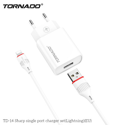 Мережевий зарядний пристрій Tornado TD-14 (1USB/2.1A/1м) + USB кабель Lightning- білий