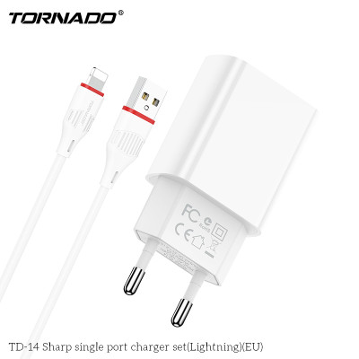 Мережевий зарядний пристрій Tornado TD-14 (1USB/2.1A/1м) + USB кабель Lightning- білий