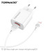 Мережевий зарядний пристрій Tornado TD-14 (1USB/2.1A/1м) + USB кабель Lightning- білий