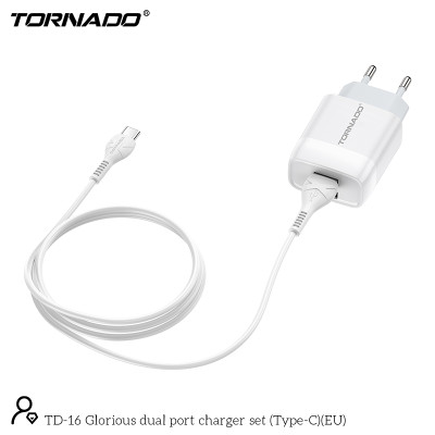 СЗУ Tornado TD-16 (2USB/2.4A/1м) + USB кабель Type-C- белый