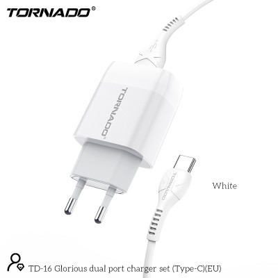 СЗУ Tornado TD-16 (2USB/2.4A/1м) + USB кабель Type-C- белый