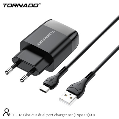 СЗУ Tornado TD-16 (2USB/2.4A/1м) + USB кабель Type-C- черный