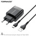 СЗУ Tornado TD-16 (2USB/2.4A/1м) + USB кабель Type-C- черный