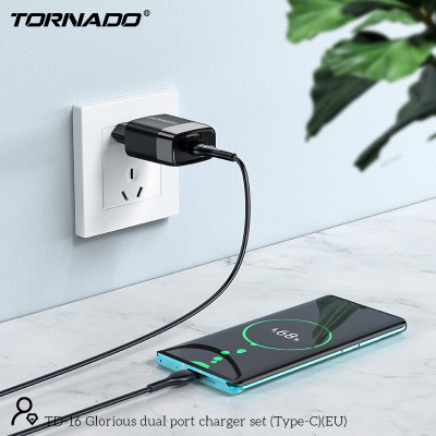 СЗУ Tornado TD-16 (2USB/2.4A/1м) + USB кабель Type-C- черный