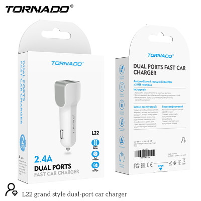 АЗУ Tornado L-22 (2USB/2.4A/1м)- белый