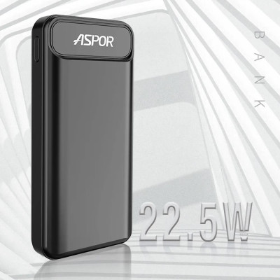 Power Bank Aspor A396 PD 20000mAh (22.5W/PD USB-C laptops fast charging)- чорний