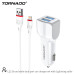 Автомобільний зарядний пристрій Tornado L-22 (2USB/2.4A/1м) + USB кабель Lightning- білий