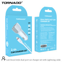 Автомобільний зарядний пристрій Tornado L-22 (2USB/2.4A/1м) + USB кабель Lightning- білий