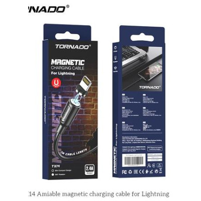 USB кабель Tornado TX14 Magnetic Lightning (2,4A/1м)- чорний