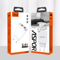 Мережевий зарядний пристрій Aspor A823 (2USB/2.4A) + USB кабель Lightning- білий