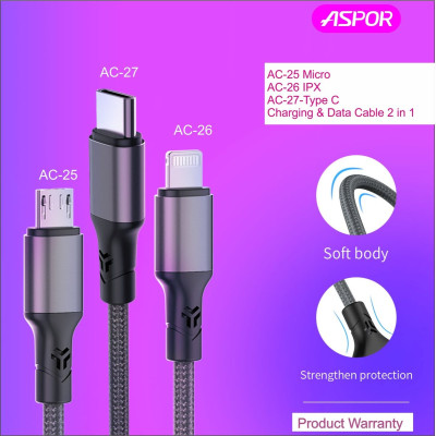 USB кабель Aspor AC-26 Lightning 3.1A/1м- чорний