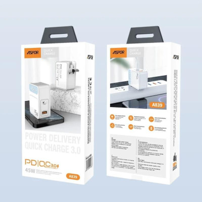 Мережевий зарядний пристрій Aspor A839 PD QC3.0 (45W PD)- білий