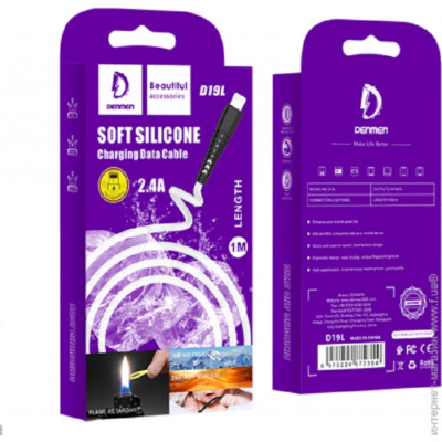 USB кабель Denmen Silicone Lightning (D19L) (2.4A/1м)- білий