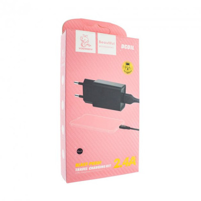 Мережевий зарядний пристрій Denmen (DC01L) + USB кабель Lightning (1USB/2.4A)- чорний