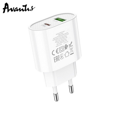 Мережевий зарядний пристрій Avantis A865PD QC3.0 (20W PD)- білий