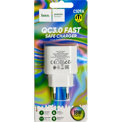 Мережевий зарядний пристрій Hoco C109A QC3.0 (1 USB/3,0.A)- білий