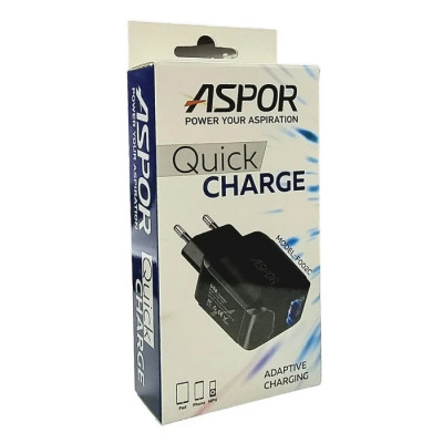 Мережевий зарядний пристрій Aspor F002С QC3.0/1USB + USB кабель Lightning- білий