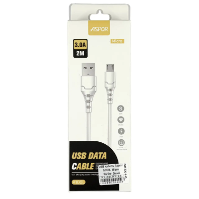 USB кабель Aspor A100L Micro Fast Charge 3A/2м- білий