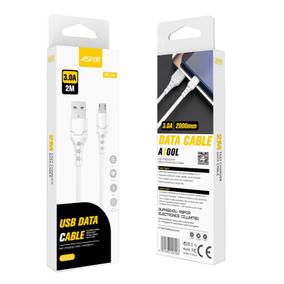 USB кабель Aspor A100L Micro Fast Charge 3A/2м- білий