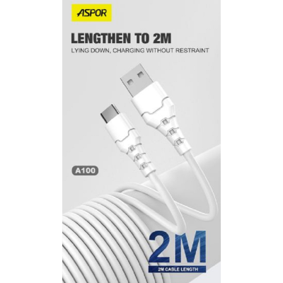 USB кабель Aspor A102L Type-C Fast Charge 3A/2м- білий