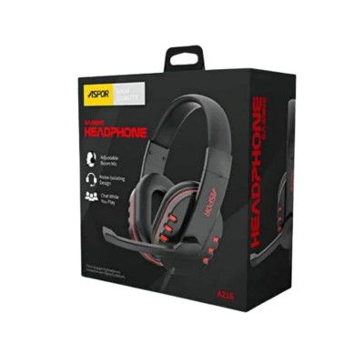 Навушники з мікрофоном Aspor A216 Gaming Deep Bass- чорно-червоний