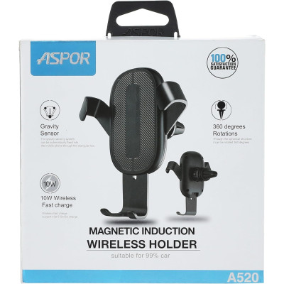 Holder (автотримач) Aspor A520 Fast Charger Wireless (5V / 2A) - чорний