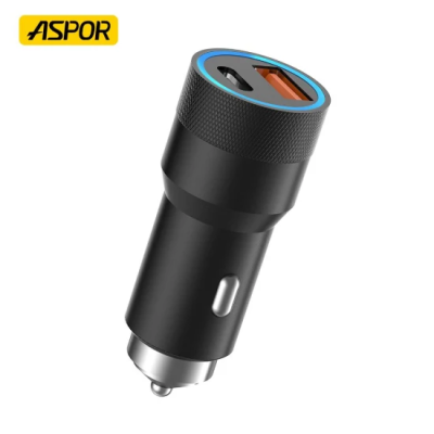 Автомобільний зарядний пристрій Aspor A909 Metal (USB/USB-C/3.4A/38W)  LED- графітовий