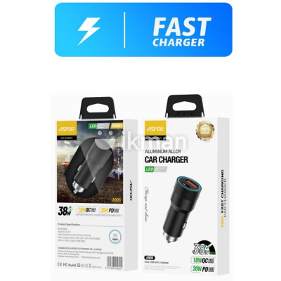 Автомобільний зарядний пристрій Aspor A909 Metal (USB/USB-C/3.4A/38W)  LED- графітовий