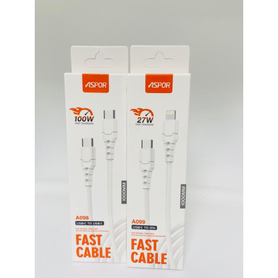 Кабель Aspor A099 PD Fast Charge Type-C - Lightning 27W/1м- білий